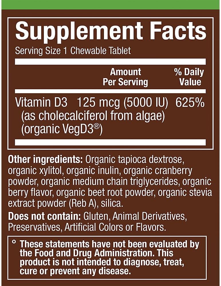 Organic Vitamin D3 125 mcg (5,000 IU) Whole Food Vitamin Mixed Berry (30 Chewable Tablets) - görsel 2