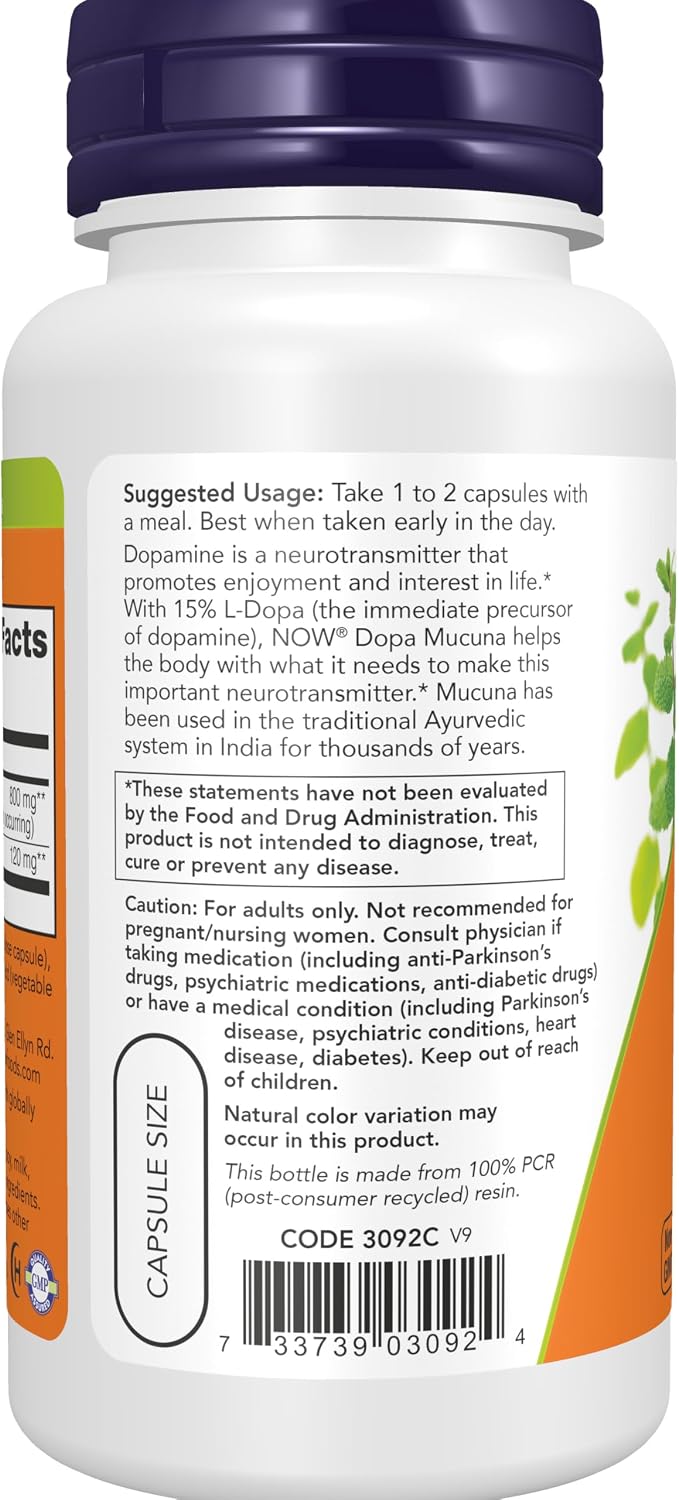 NOW Supplements, DOPA Mucuna, Standardised Mucuna Extract with Naturally Occurring 15% L-Dopa, 90 Veg Capsules - görsel 3