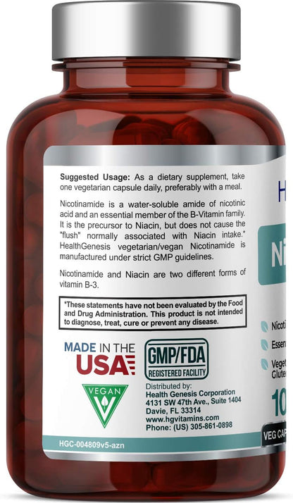 B-3 Nicotinamide 500 mg – 100 Vegan Capsules – Flush-Free Vitamin B3 Supplement for Skin and Energy Support