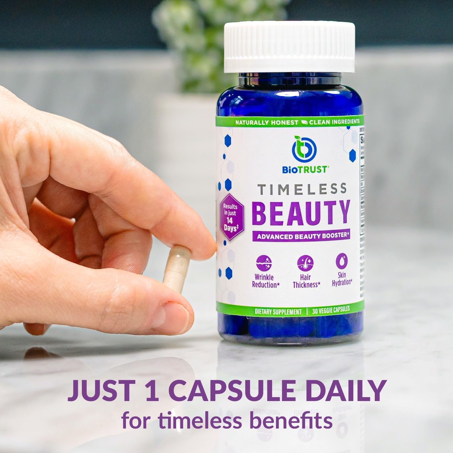 BioTrust Timeless Beauty Ceramide Booster – Hair and Skin Restoring Phytoceramides Supplement + Vitamin C, Vitamin E, Biotin, Zinc, Hyaluronic Acid – Potent Blend for Hair, Skin and Nails – 30 Capsules - görsel 6