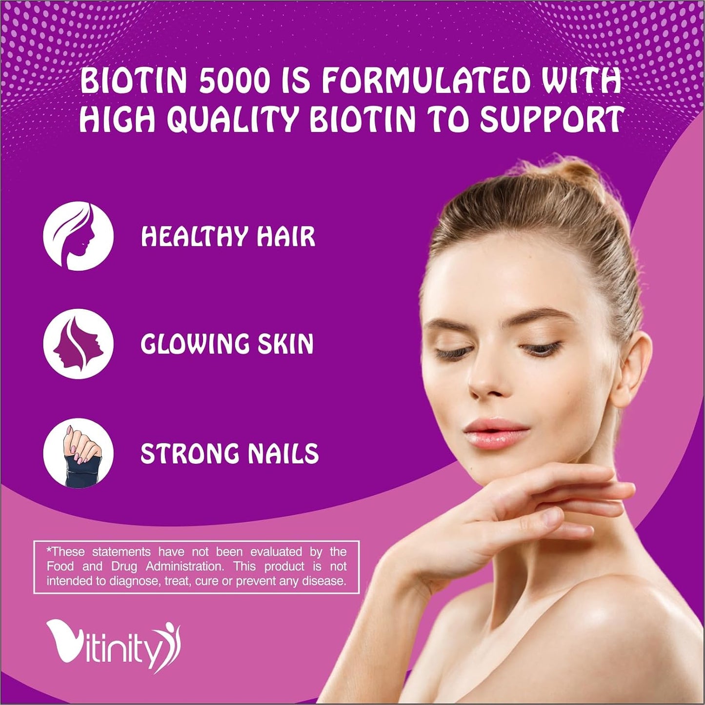 VITINITY Biotin 5000mcg Extra Strength Vegetarian Sugar-Free Supplement – Supports Healthier Hair & Skin – 60 Veggie Jelly Beans (30-Day Supply) - görsel 4