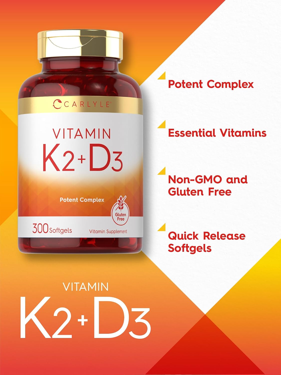 Carlyle Vitamin K2 D3 Supplement | 200mcg K2 MK7 & 10,000 IU D3 | 300 Softgels | Non-GMO, Gluten-free - görsel 4