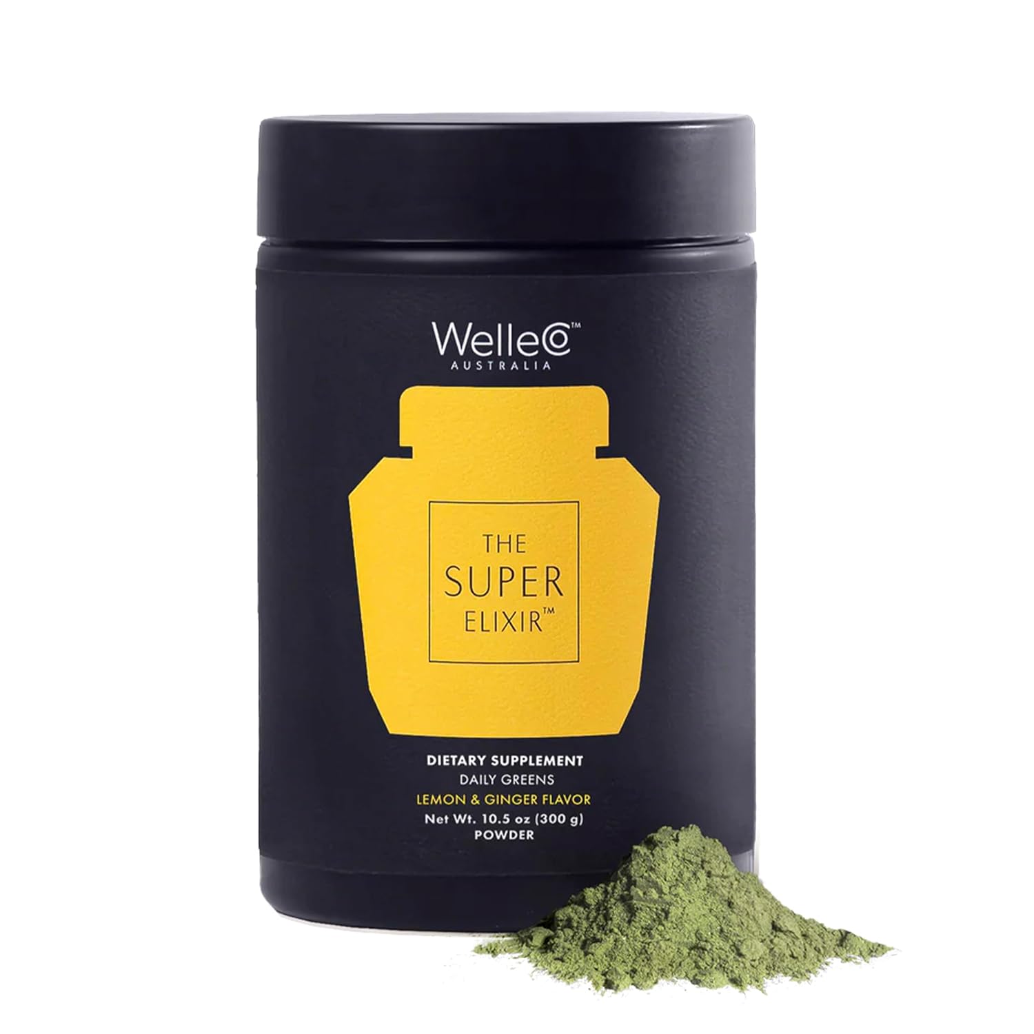 WelleCo The Super Elixir Daily Greens Powder – Probiotic Superfood Blend with Whole Foods, Lemon Ginger, 300g - görsel 1