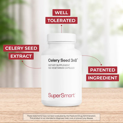 Supersmart Celery3nb 150mg per Day (Patented) – Natural Celery Seed Extract Food Supplement – Well tolerated Phthalides | Non-GMO & Gluten-Free – 100 Vegetarian Capsules