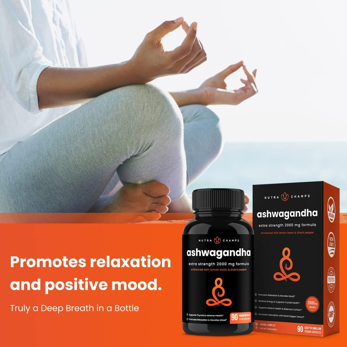 NutraChamps Organic Ashwagandha Capsules - 2000mg with Lemon Balm & Black Pepper for Stress and Mood Support - görsel 3