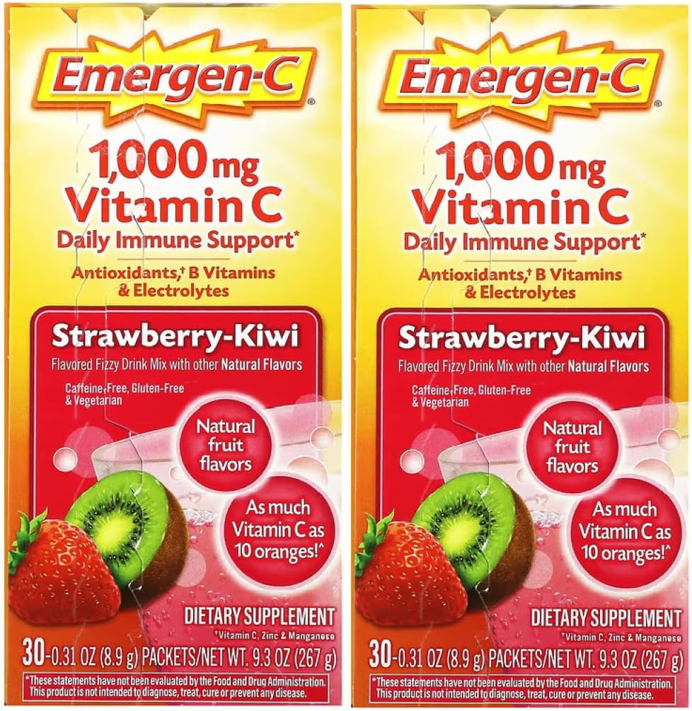 Emergen-C 1000mg Vitamin C Powder, Strawberry Kiwi Flavour, Antioxidants, B Vitamins and Electrolytes, 30 Sachets (Pack of 2) - görsel 2