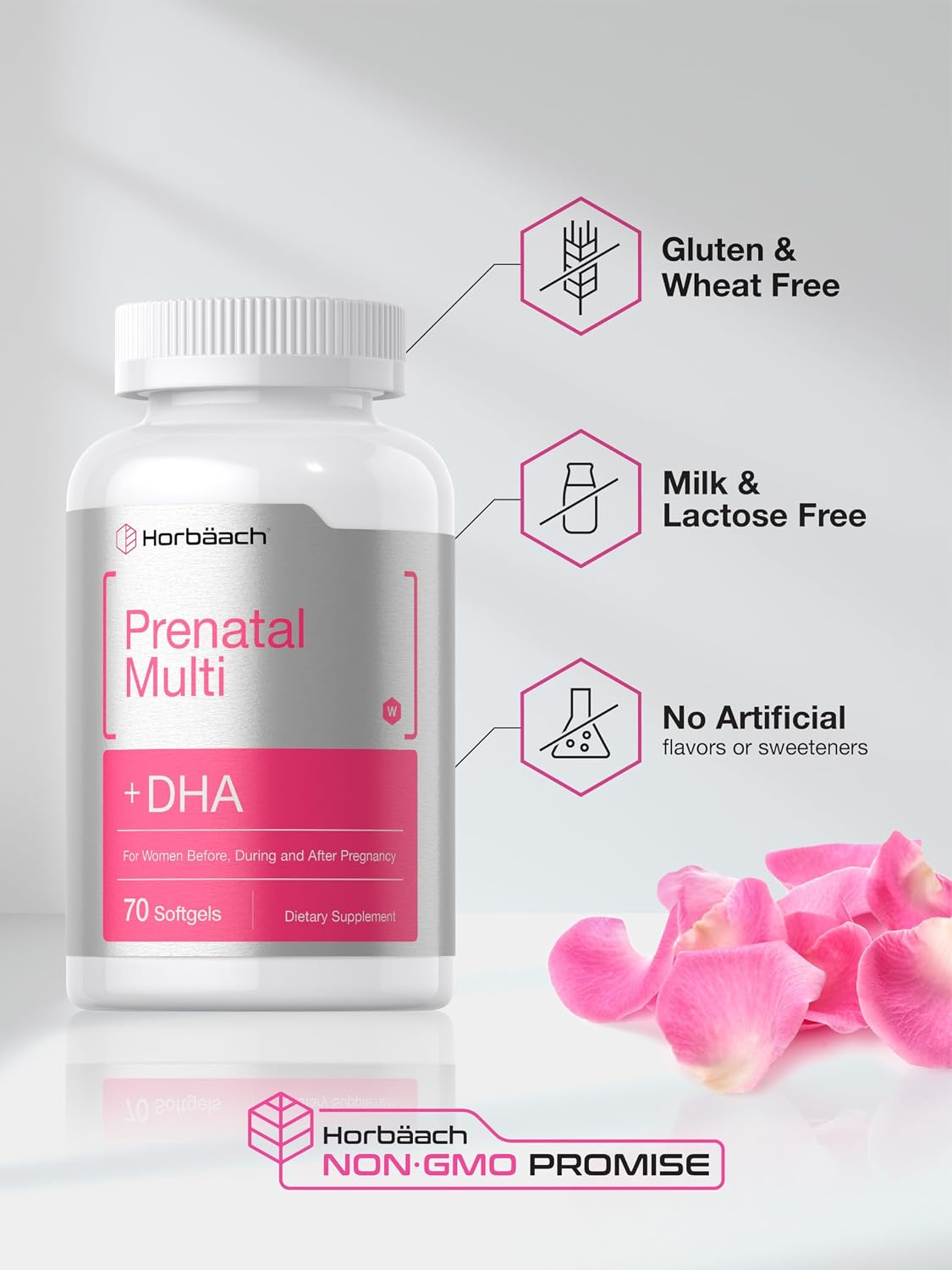 Horbäach Women's Prenatal Multivitamin with DHA, Iron and Folic Acid - 70 Soft gel capsules - görsel 6