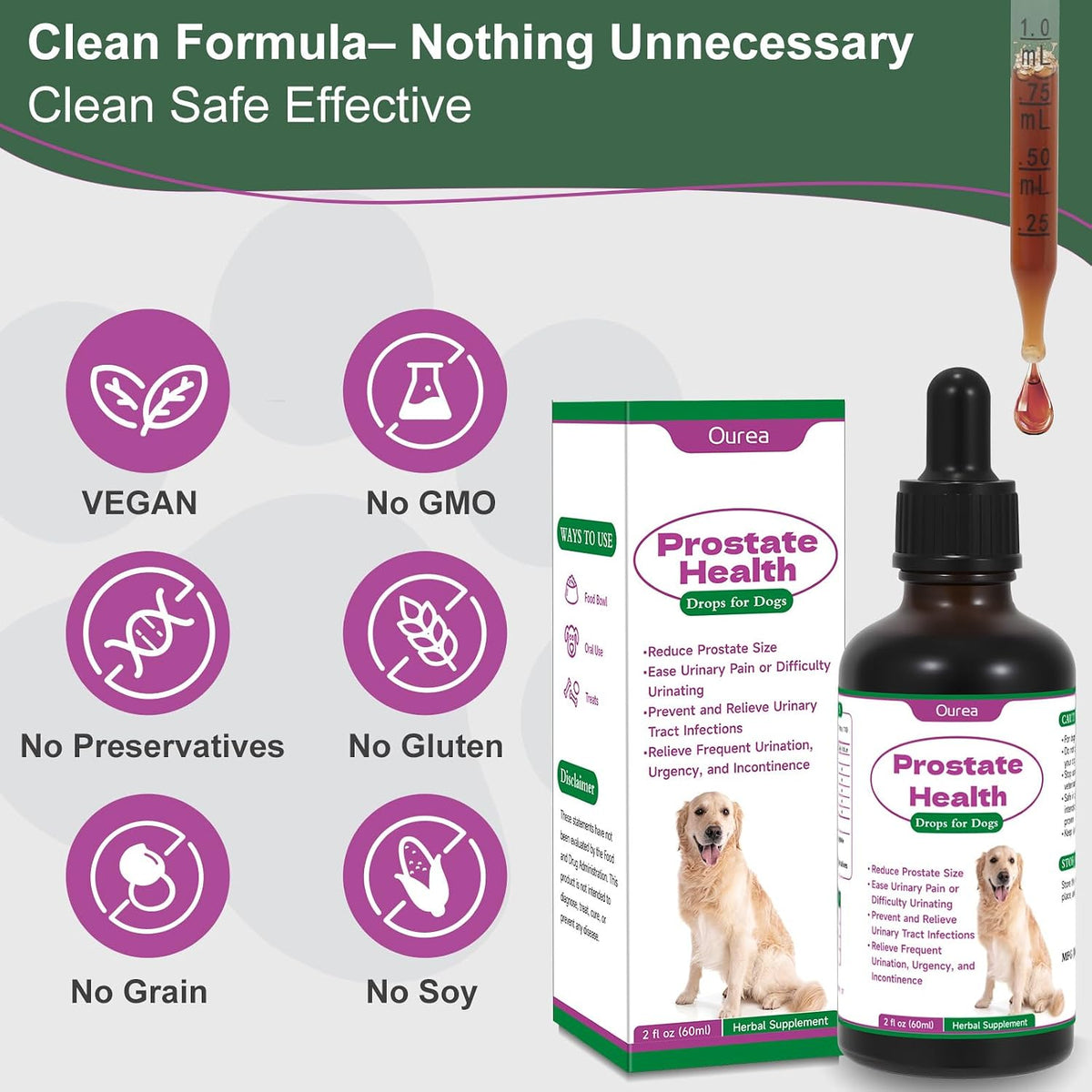 Ourea Prostate Health Drops for Dogs – Herbal Liquid Supplement for Urinary and Prostate Support - görsel 6