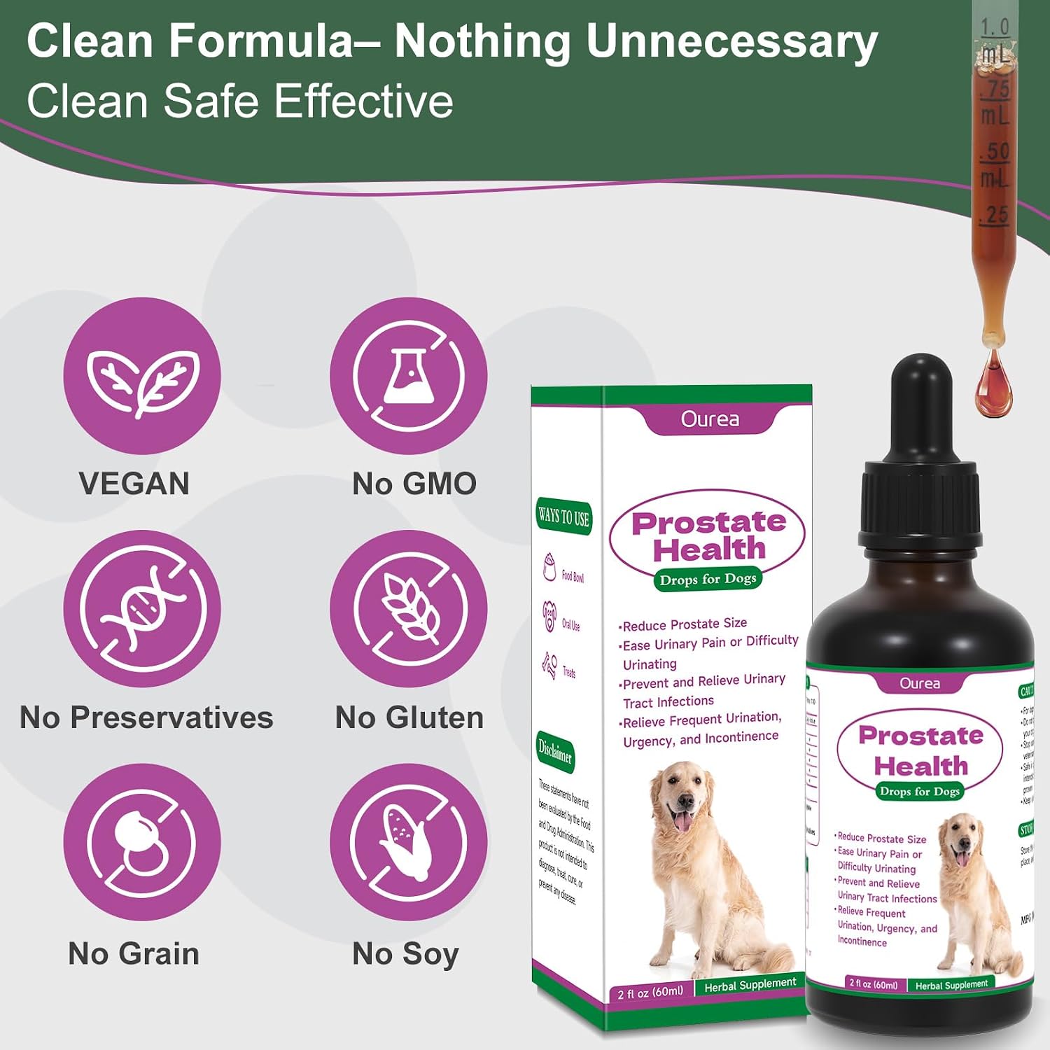 Ourea Prostate Health Drops for Dogs – Herbal Liquid Supplement for Urinary and Prostate Support - görsel 6