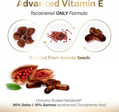 Sunergetic Premium Annatto Tocotrienol Supplement – with DeltaGold – Tocotrienols Vitamin E 300 mg – Delta + Gamma Tocotrienols (30 Liquid Capsules)