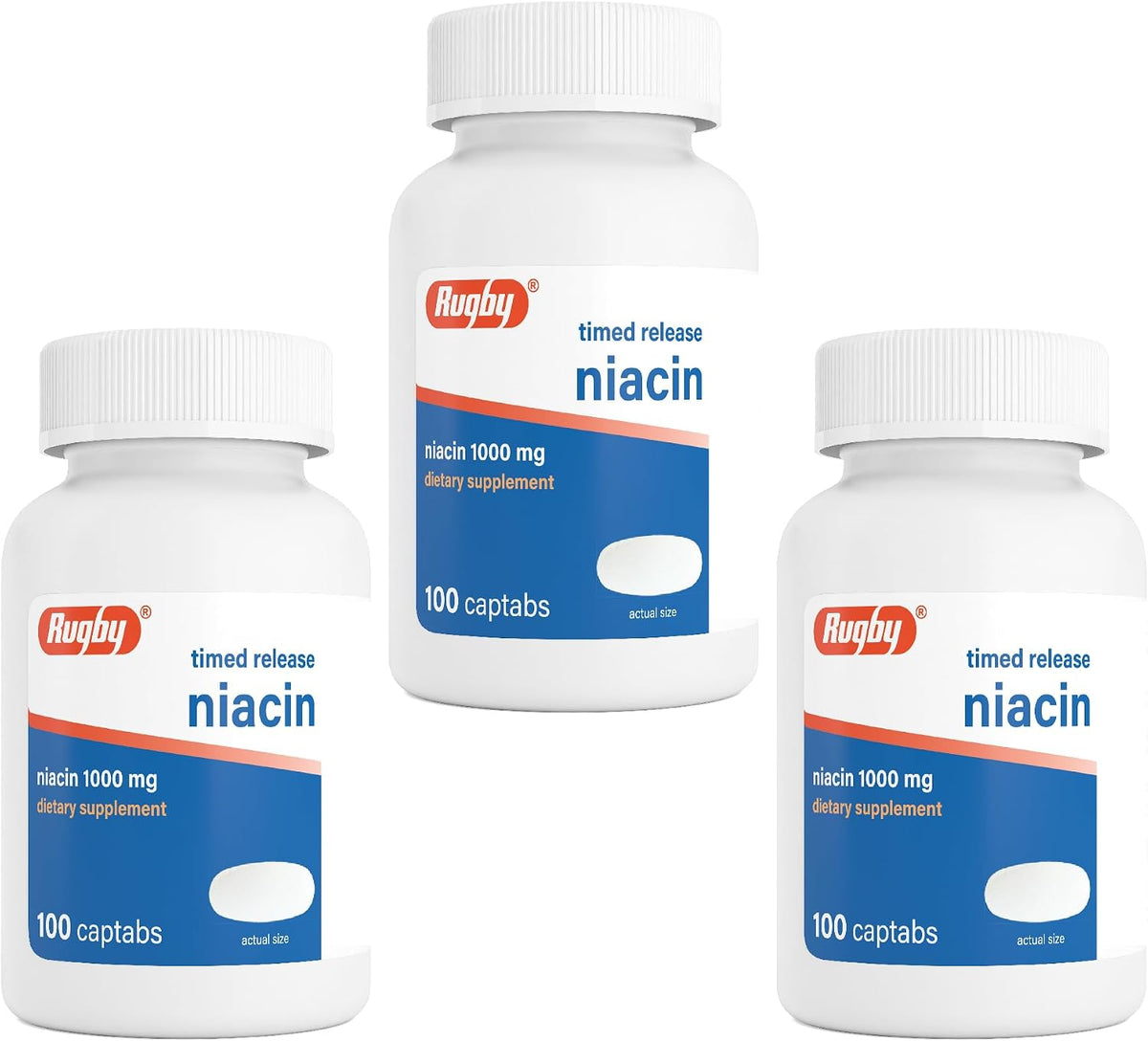 Rugby Timed-Release Niacin 1000mg – 100 Captabs (Pack of 3) - görsel 1