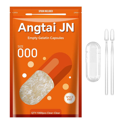 Angtai JN Empty Gelatine Capsules Size 000 (1,000 Count) with Filling Kit - Gluten-free, Non-GMO, Halal Certified