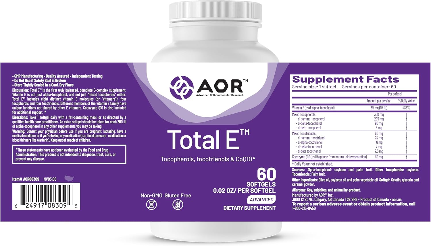 AOR Total E 445 mg with CoQ10, 60 Softgels - görsel 9