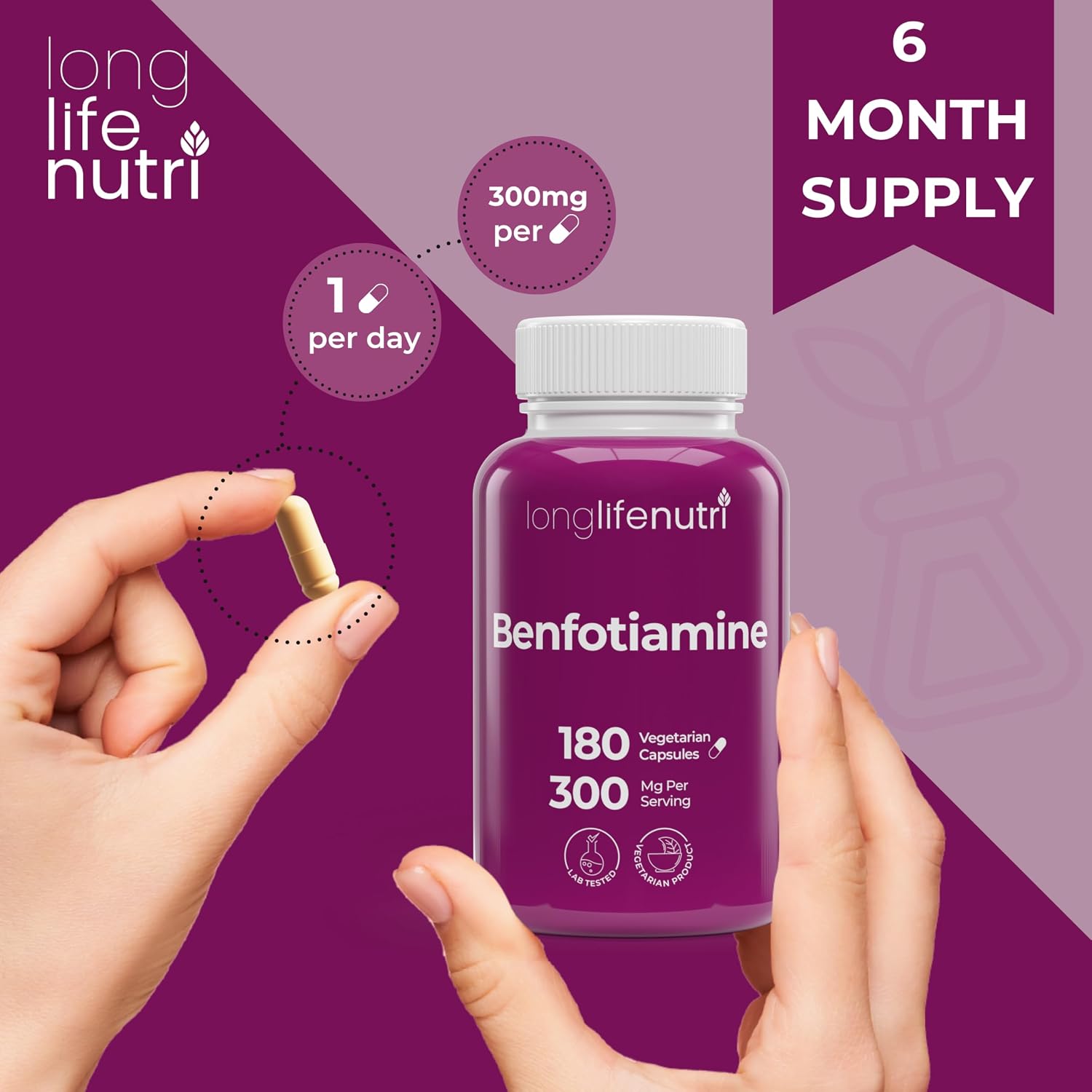 LongLifeNutri Benfotiamine 300mg – 180 Vegetarian Capsules - görsel 5
