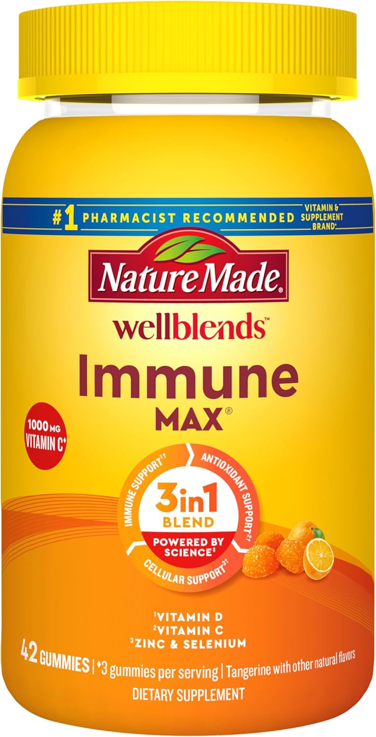 Nature Made Wellblends ImmuneMAX Gummies, Vitamin C, Zinc, and Vitamin D3, Immune Support Supplement, 42 Tangerine Flavour Gummies - görsel 1
