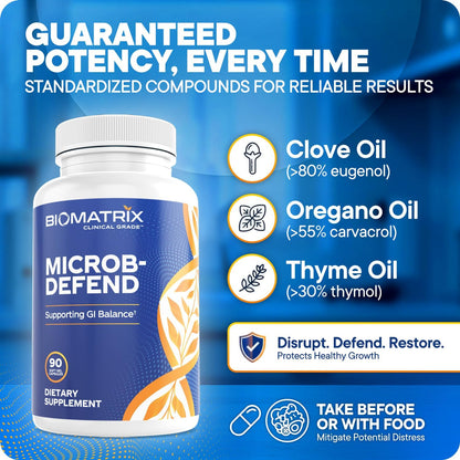 Biofilm Disruptor | Microb-Defend by BioMatrix – Digestive Health & Gut Microbiome Support with Oregano, Thyme & Clove (90 Softgels)