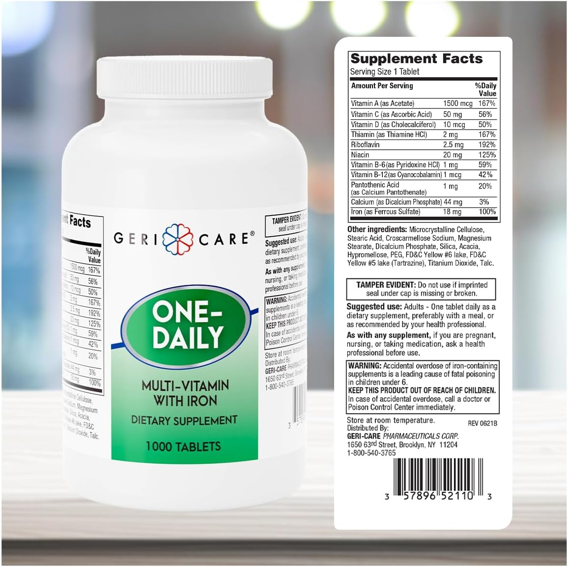 GeriCare One-Daily Multivitamin with Iron, Complete Daily Nutritional Supplement, 1000 Tablets - görsel 3
