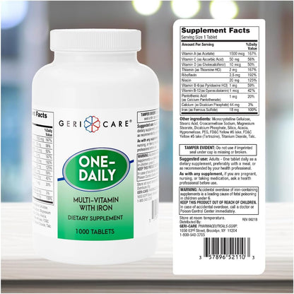 GeriCare One-Daily Multivitamin with Iron, Complete Daily Nutritional Supplement, 1000 Tablets