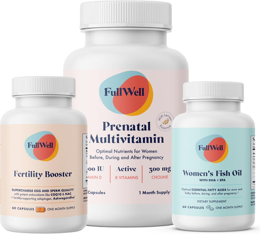 FullWell Women's Fertility Trio - Fertility Booster, Prenatal Multivitamin & Fish Oil for Conception Support