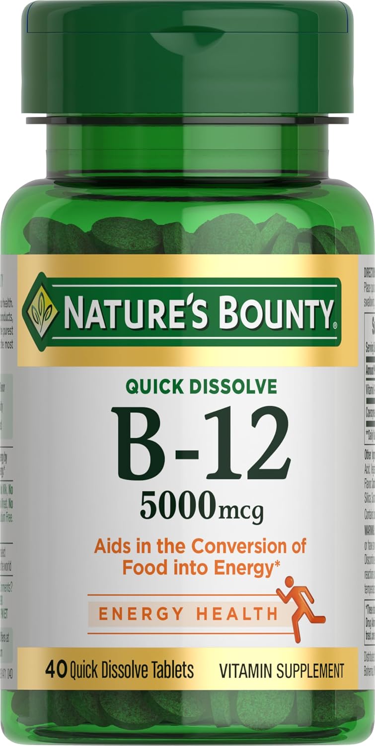 Nature's Bounty Vitamin B12, Supports Energy Metabolism and Nervous System Health, 5000mcg, 40 Quick Dissolve Tablets - görsel 1
