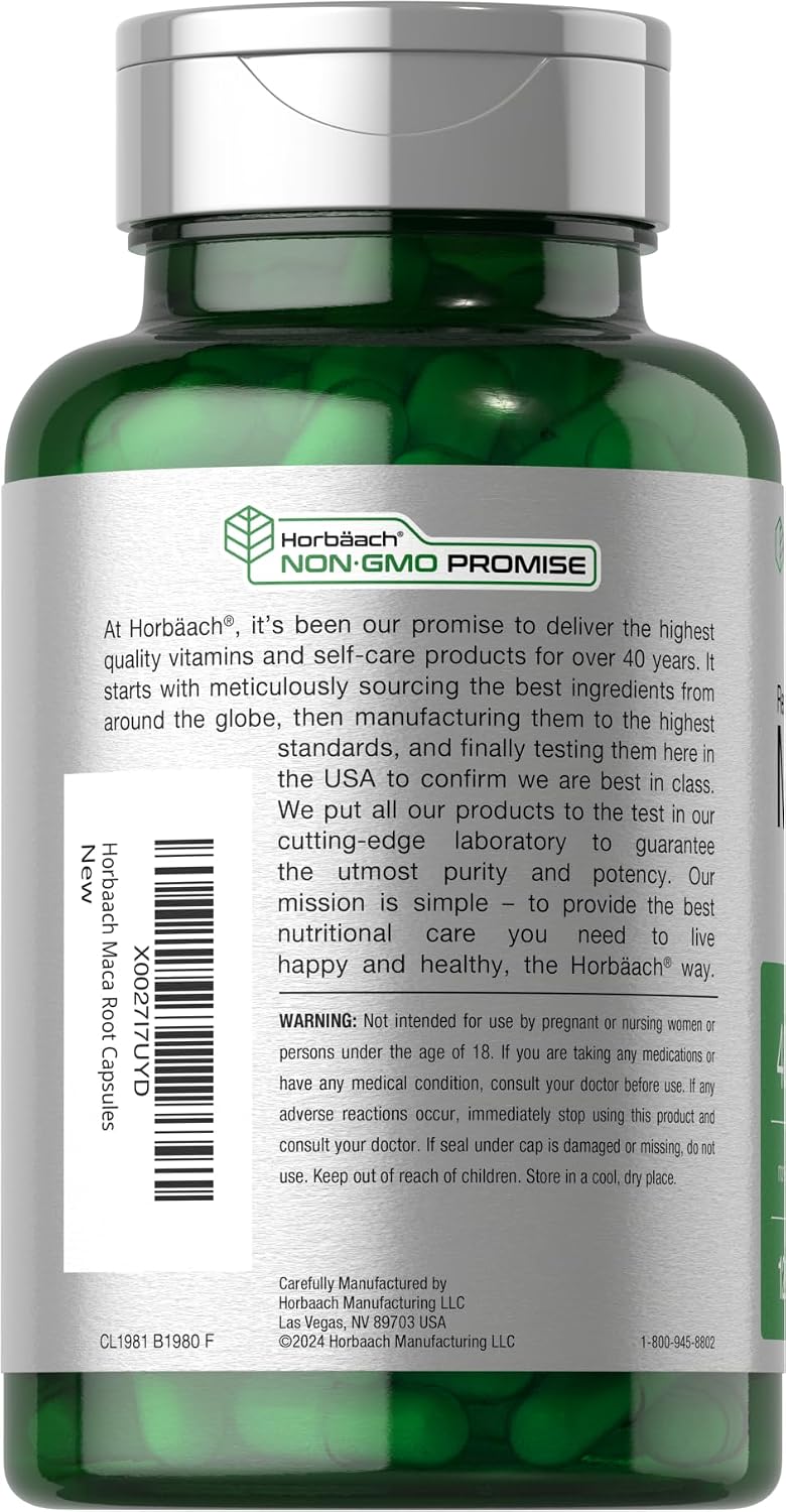 Horbäach Maca Root Capsules - High Potency Peruvian Maca Extract, 120 Quick-Release Capsules - görsel 3