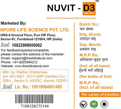 Nuvit D3 Vitamin D3 60,000 IU Nano Shots – Sugar Free Orange Flavour – Once a Week – 8 Pack