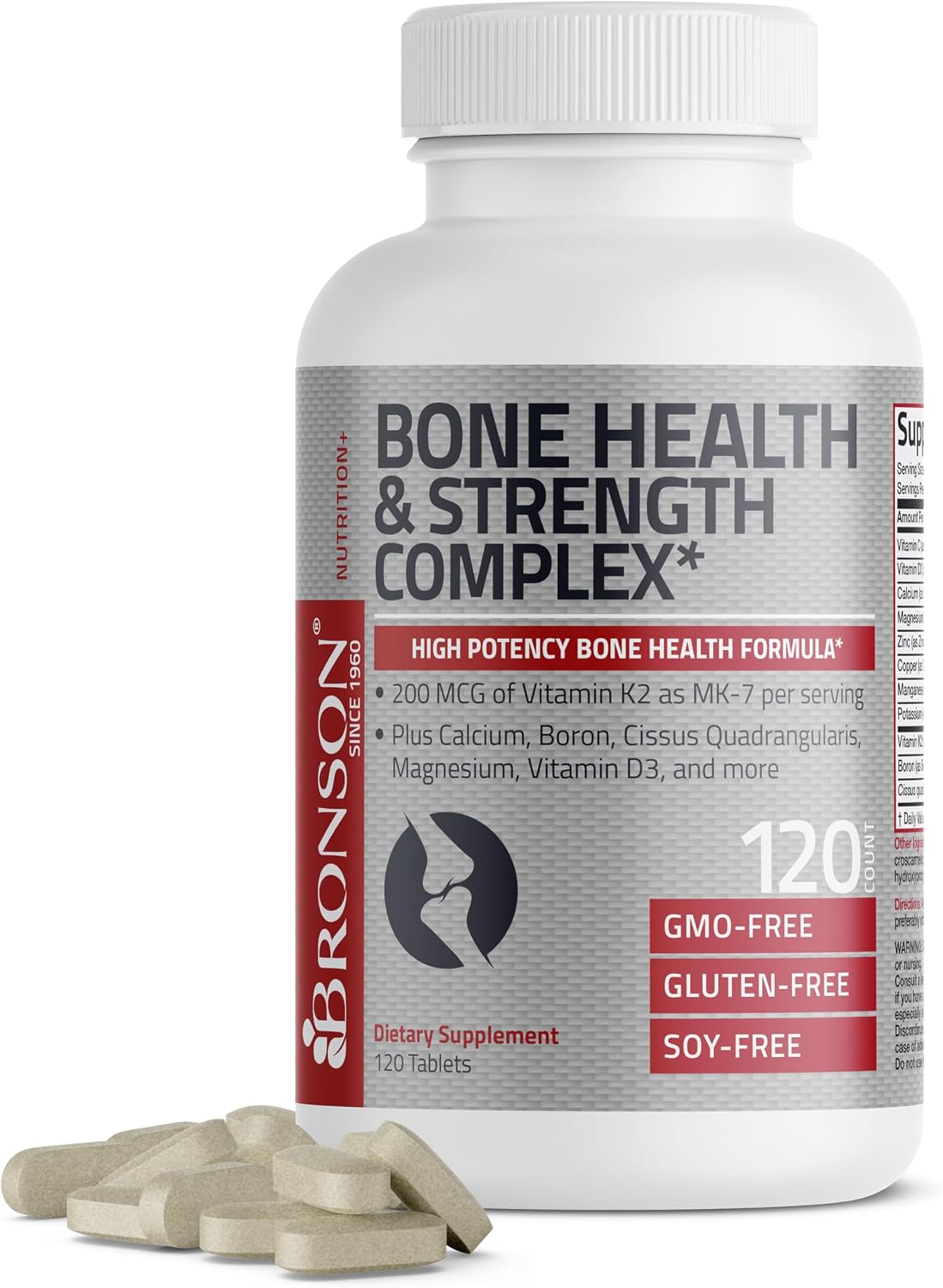 Bronson Bone Health & Strength Complex - High Potency Formula with Vitamin K2 MK-7, Calcium, Magnesium, Vitamin D3, Boron, Cissus Quadrangularis - Non-GMO, 250 Tablets - görsel 8