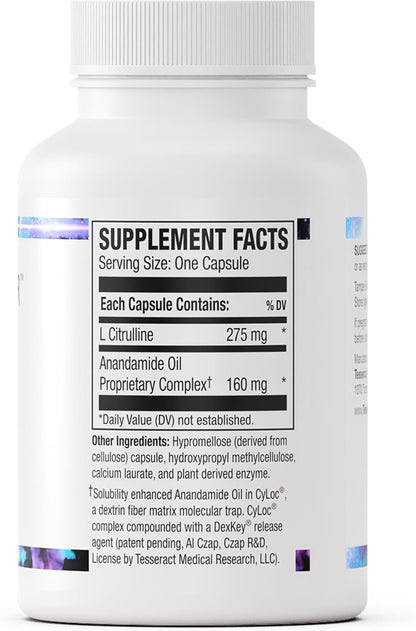 Tesseract Medical Research AnaQuell QR, Stress Support & Mood Support Food Supplement, Quick Release L-Citrulline & Anandamide, 90 V-Caps