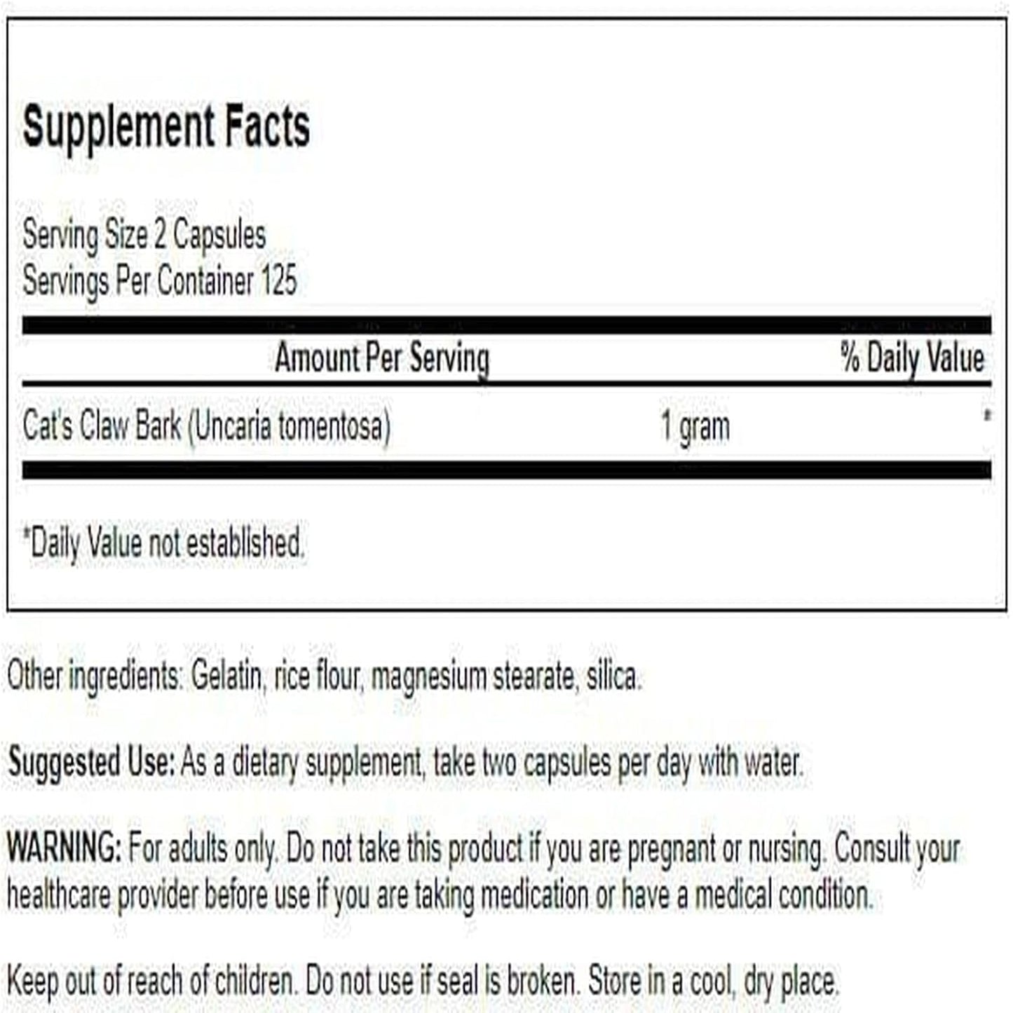 Swanson Full Spectrum Cat's Claw - Antioxidant Support - Movement and Flexibility Support 500 mg 250 Capsules - görsel 2