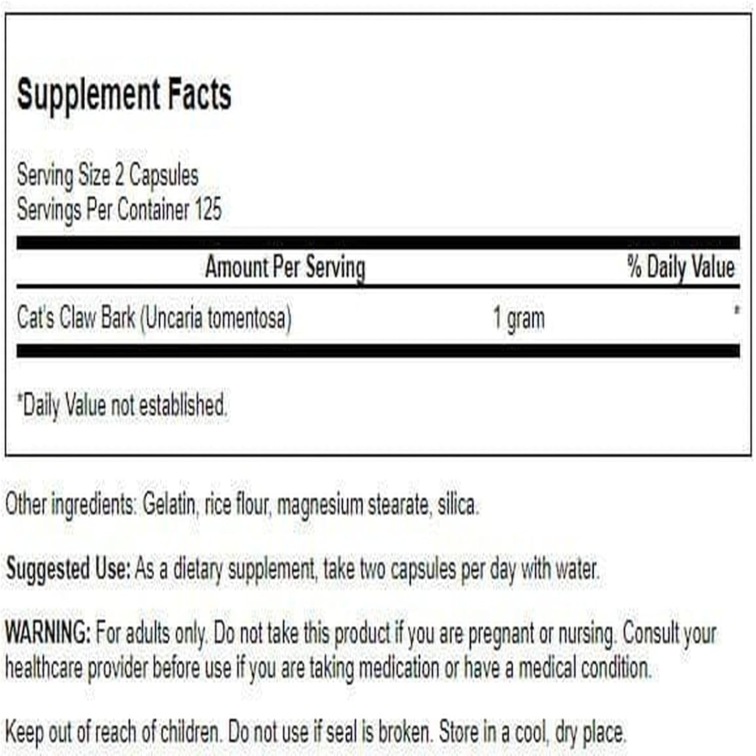 Swanson Full Spectrum Cat's Claw - Antioxidant Support - Movement and Flexibility Support 500 mg 250 Capsules - görsel 2