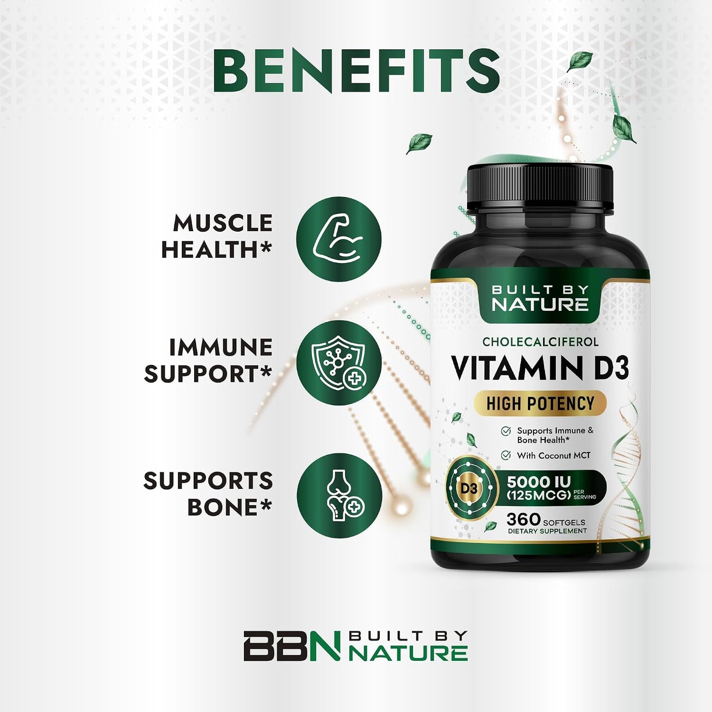 Built by Nature Vitamin D3 5000 IU Food Supplement, 360 Mini Soft gel capsules - görsel 2