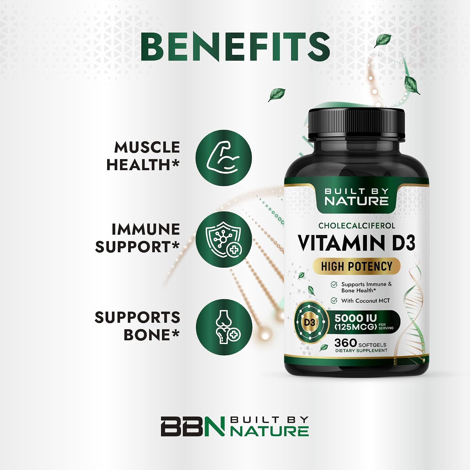 Built by Nature Vitamin D3 5000 IU Food Supplement, 360 Mini Soft gel capsules - görsel 2
