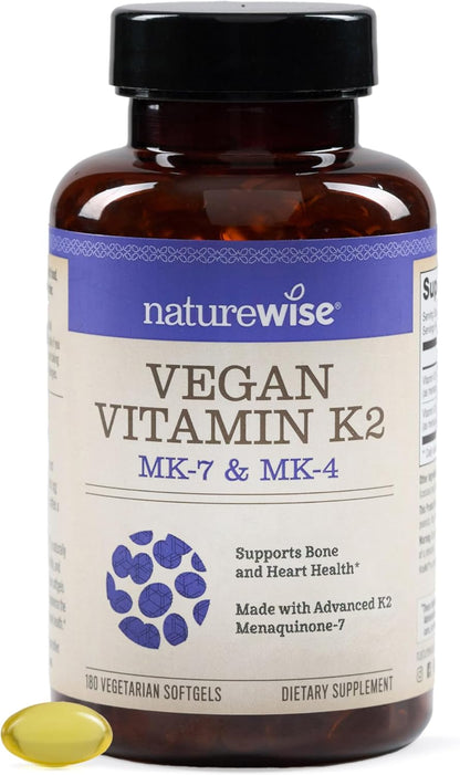 NatureWise Vitamin K2 600mcg Supplement with MK-7 100mcg & MK-4 500mcg - Enhanced Bioavailable Formula - K Complex for Bone Maintenance and Normal Blood Clotting - Vegan, Gluten-free, Non-GMO - 180 Soft gel capsules (6-Month Supply)