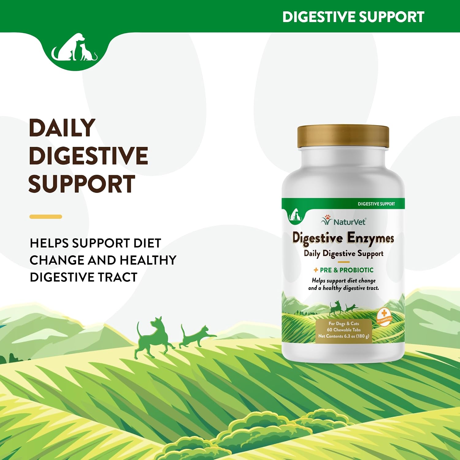 NaturVet Digestive Enzymes - Plus Probiotics & Prebiotics - for Dogs & Cats (Chewable Tablets, 60 Count) - görsel 3