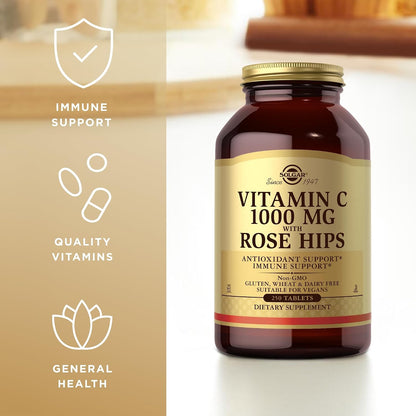Solgar Vitamin C 1000 mg with Rose Hips, 250 Tablets (Pack of 2) - Antioxidant and Immune Support - Supports Healthy Skin and Joints - Non-GMO, Vegan and Kosher - 500 Servings