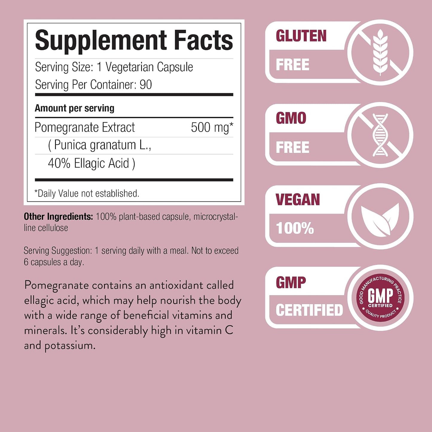 Pomegranate Extract Supplement - Standardised to 40% Ellagic Acid, Non-GMO, Gluten-Free, 90 Capsules - görsel 2