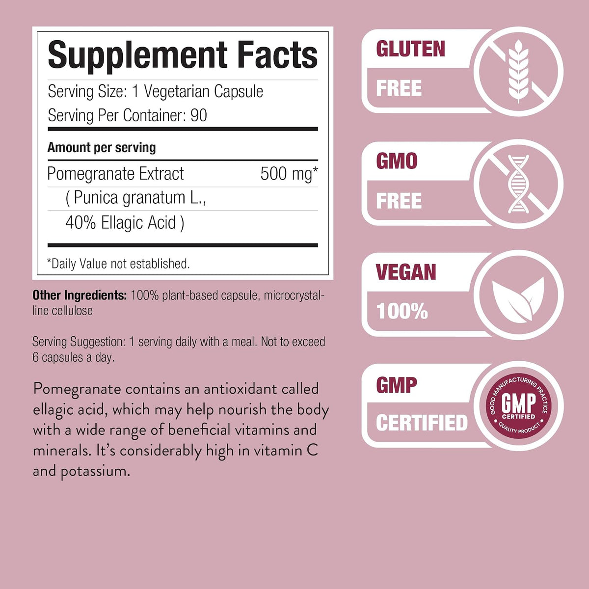 Pomegranate Extract Supplement - Standardised to 40% Ellagic Acid, Non-GMO, Gluten-Free, 90 Capsules - görsel 2