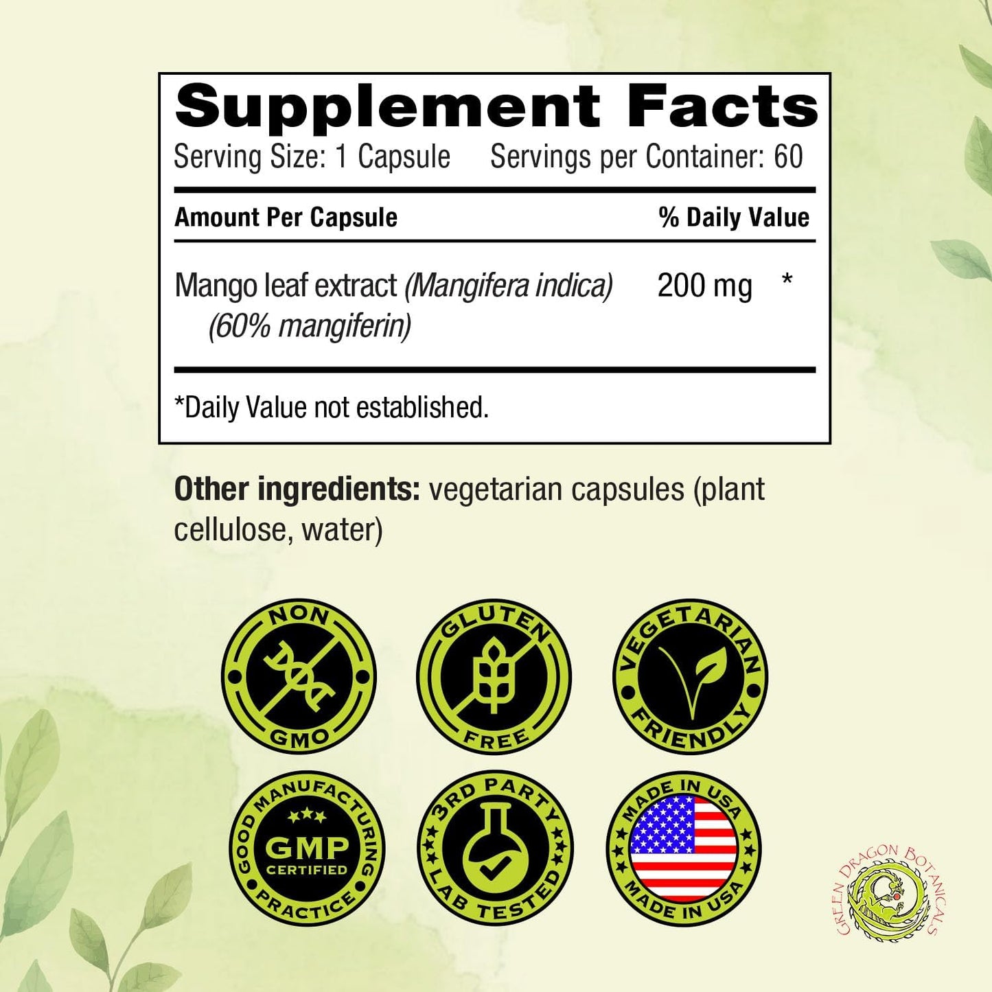 MangoForte Mango Leaf Supplement - 200 mg (60% Mangiferin) - 60 Capsules - Immune Health Support - görsel 5