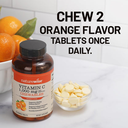 NatureWise Extra Strength Vitamin C Chewable 1000mg - Natural Orange Flavour - 90 Chewable Tablets