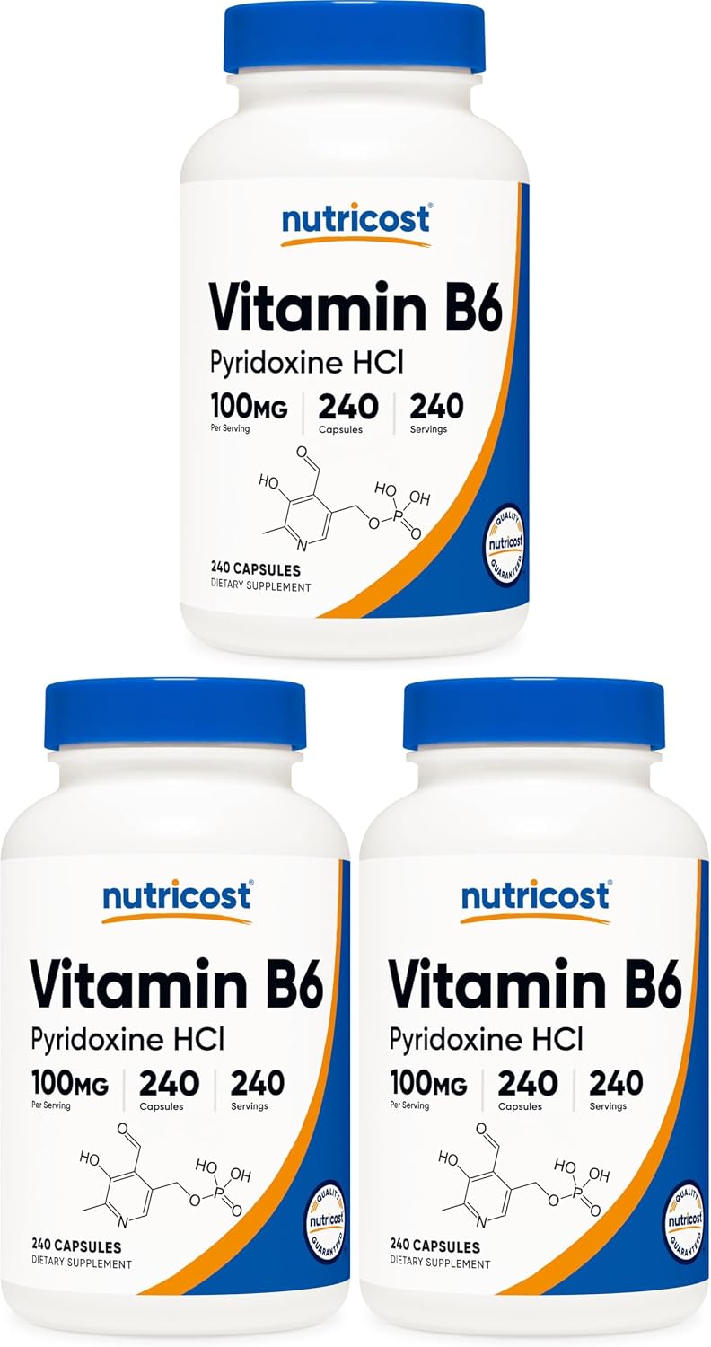 Nutricost Vitamin B6 (Pyridoxine HCl) 100 mg, 240 Capsules - görsel 6