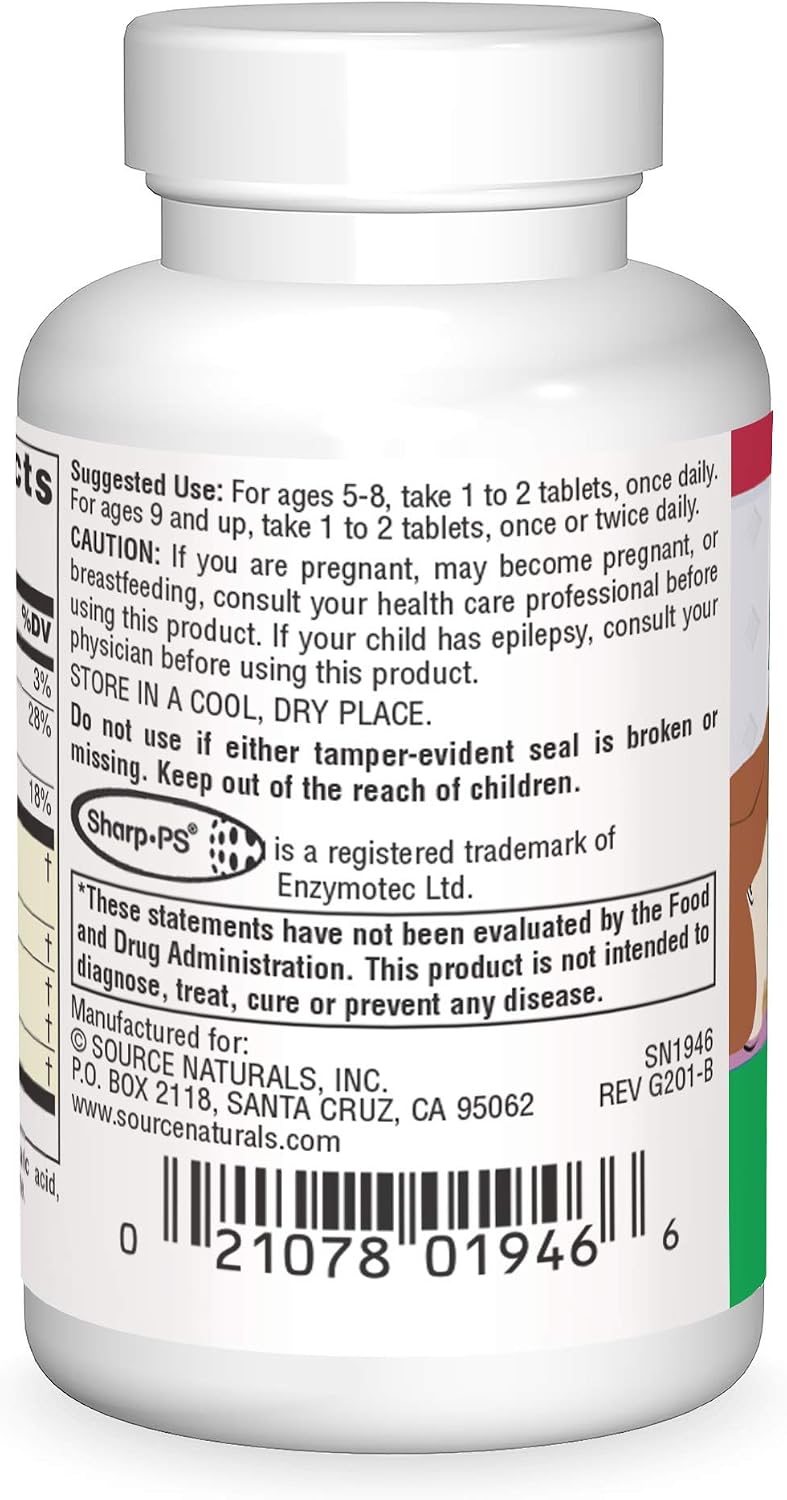 Source Naturals Attentive Child - Brain & Focus Support with DMAE, Magnesium, Zinc & Grape Seed Extract - 60 Tablets - görsel 2