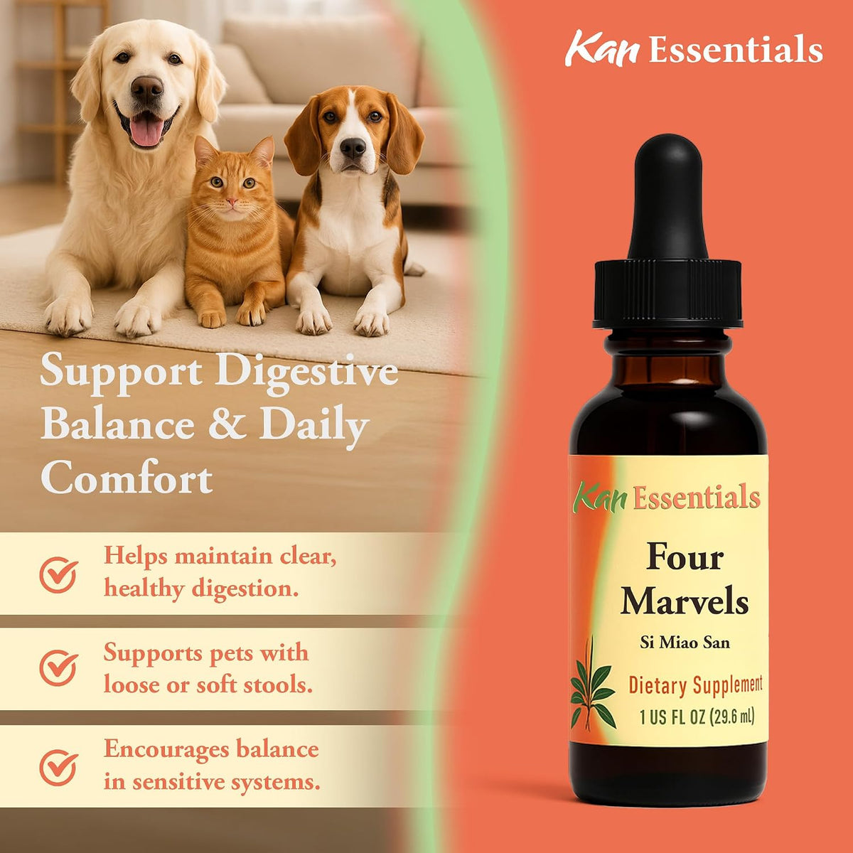 Kan Herb Company Four Marvels – Traditional Chinese Herbal Blend for Dogs and Cats, Liquid Supplement, 30 ml - görsel 5