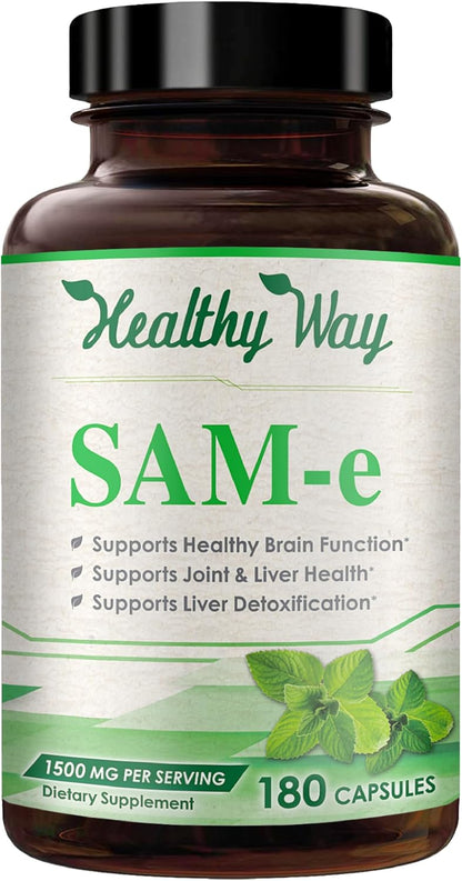 HealthyWayRx 1500mg SAM-e Supplement - S-Adenosyl-L-Methionine Capsules for Brain, Liver & Mood Support (60 Servings)