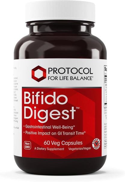 PROTOCOL FOR LIFE BALANCE Bifido Digest - 20 Billion CFU per Serving - Digestive Support - Dairy-free, Egg Free & Non-GMO - 60 Veg Capsules