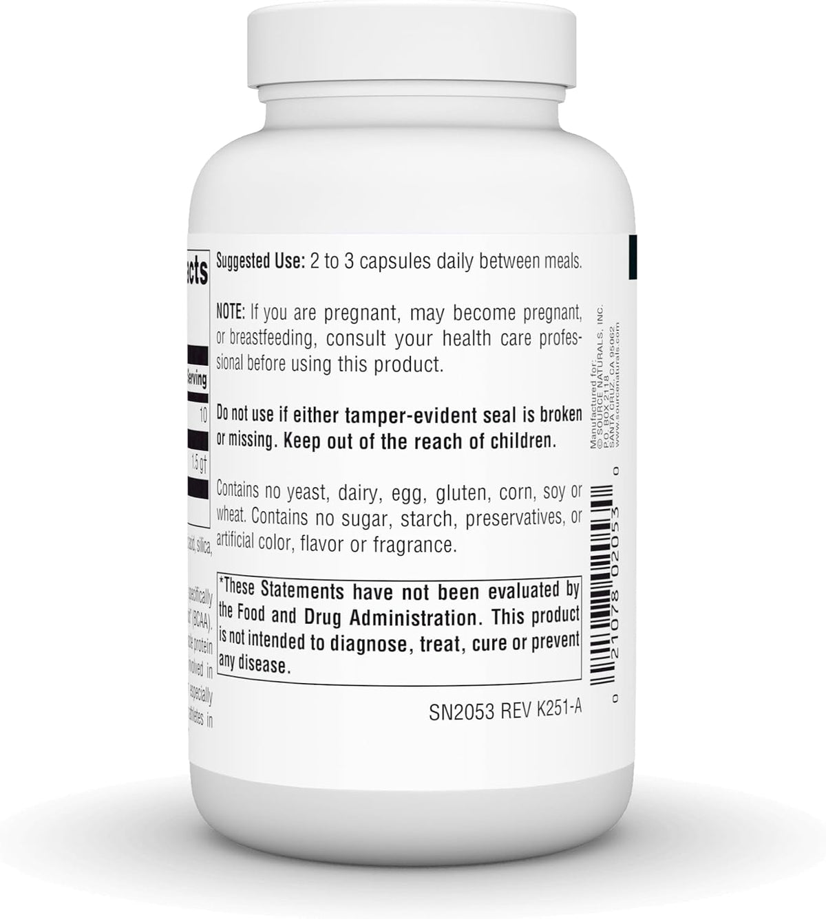 Source Naturals L-Leucine 500 mg, Free Form Amino Acid, 120 Capsules - görsel 4
