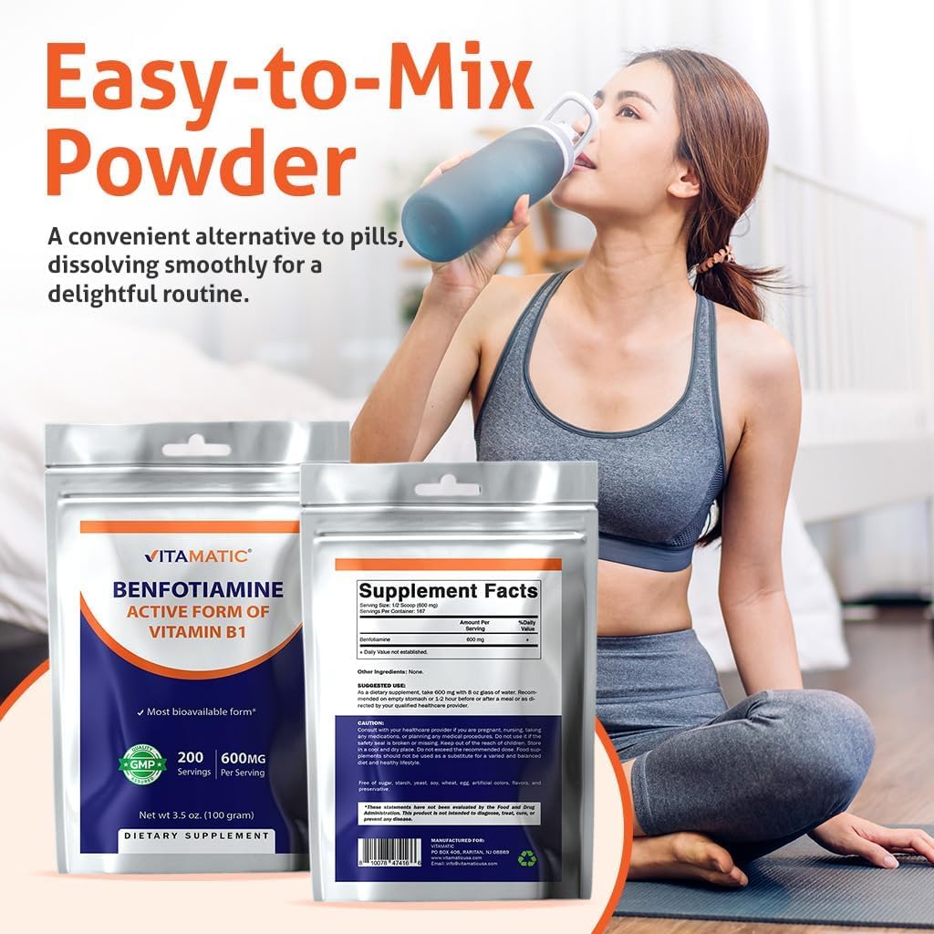 Vitamatic Benfotiamine Pure Powder – Fat Soluble Vitamin B1, 600 mg per Serving, 100 g - görsel 4