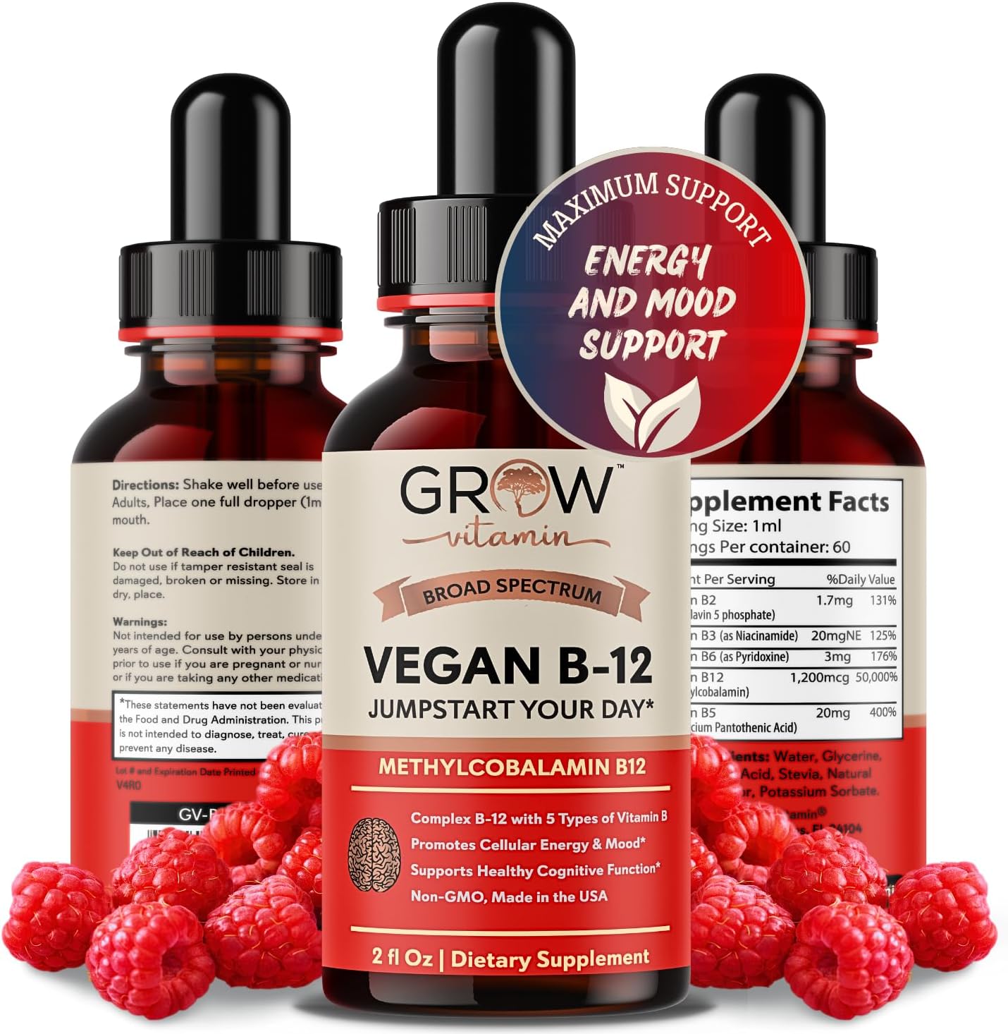 Vegan B12 Complex Liquid Sublingual Drops - Premium Methylcobalamin Supplement for Energy, Mood, Immune Support and Healthy Hair, Skin & Nails - görsel 1