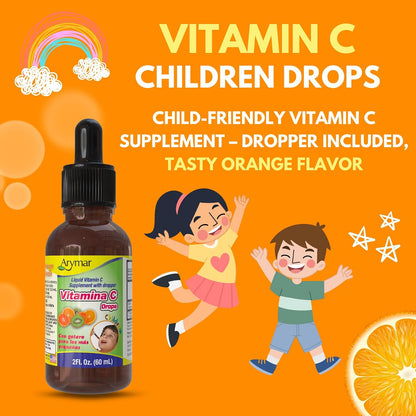 Arymar Vitamin C Drops – 60 ml Immune Support & Antioxidant Liquid, Vegan, Orange Flavour