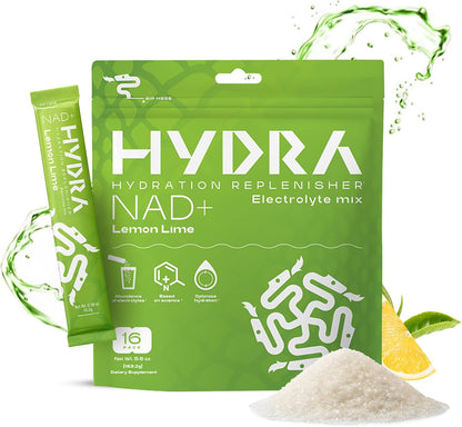 Hydra Powders NAD+ Nutrients Electrolyte Powder Sachets, Lemon & Lime - 16 Sachets