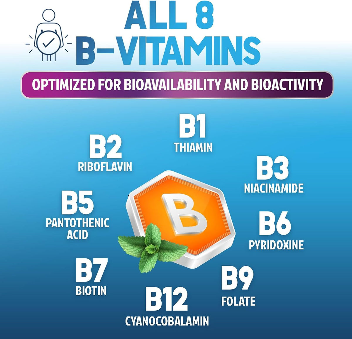 B Complex Vitamins Capsules - Super Complete B-100 Complex with Vitamin B12, B6, C, Biotin, Folate & Folic Acid for Immune & Energy Support - Supplement for Heart, Brain, & Nerve Support - 60 Capsules - görsel 3